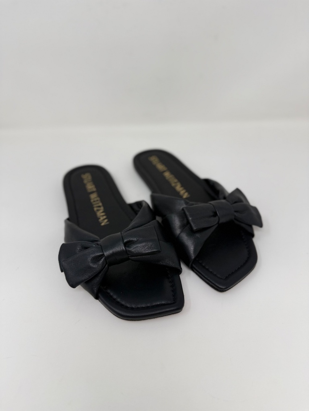 New Stuart Weitzman Sofia Slip On Bow Slide Sandals Black Sz 6 - Picture 3 of 11